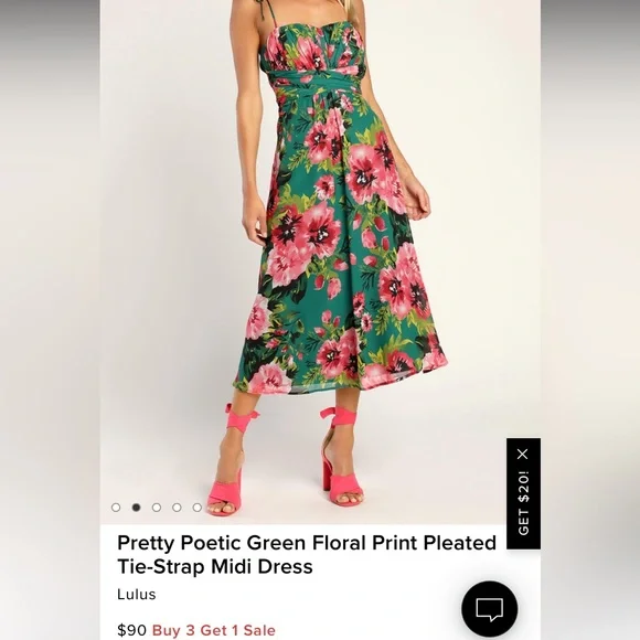 Lulus | Dresses | Lulus Green Floral Midi Dress | Poshmark
